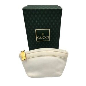 Gucci Vintage Accessory Collection Cream Leather Coin Pouch Purse Box